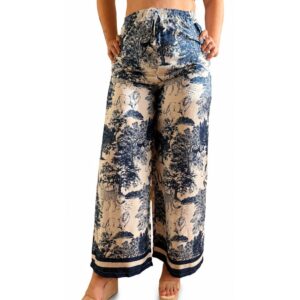 Pantalón azul marino de estampado y tirante en la cintura