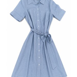 Vestido con lazo en la cintura de rayas blancas muy finitas